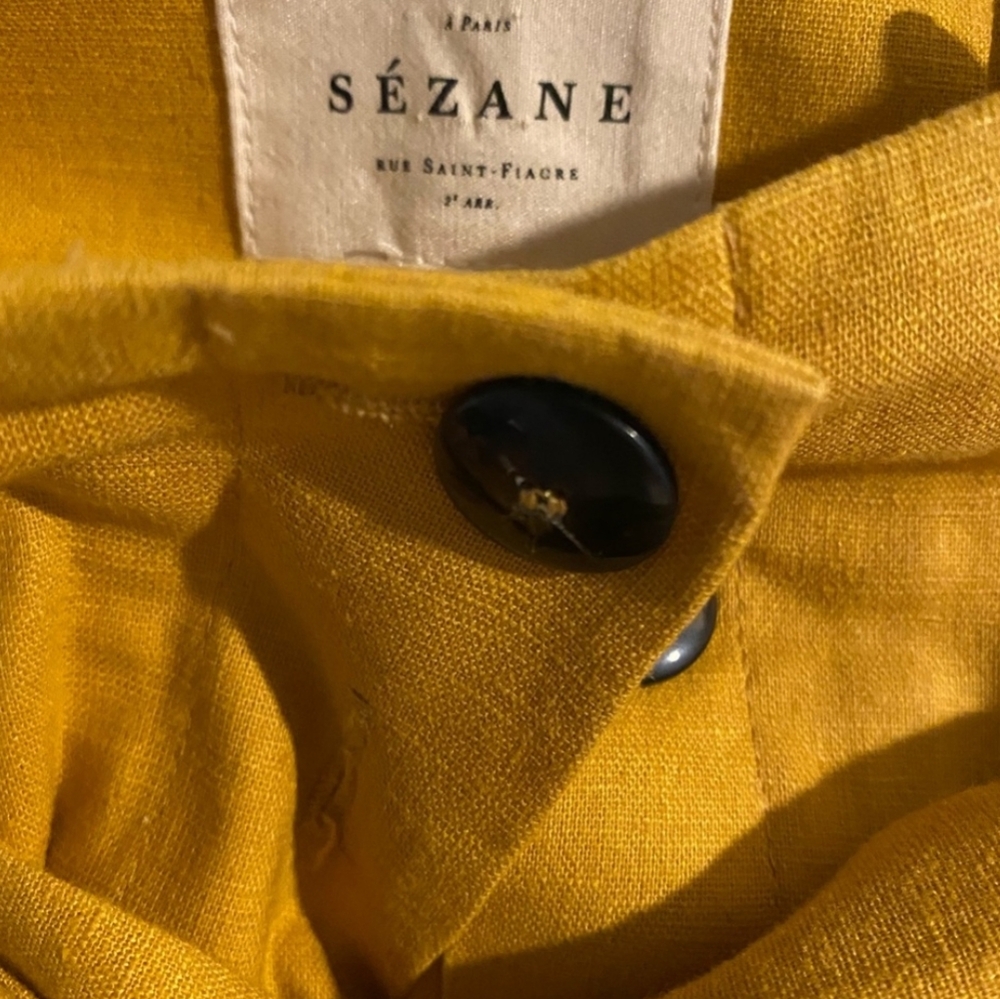 Sezane Mustard Button-Front Midi Skirt - Picture 3 of 7